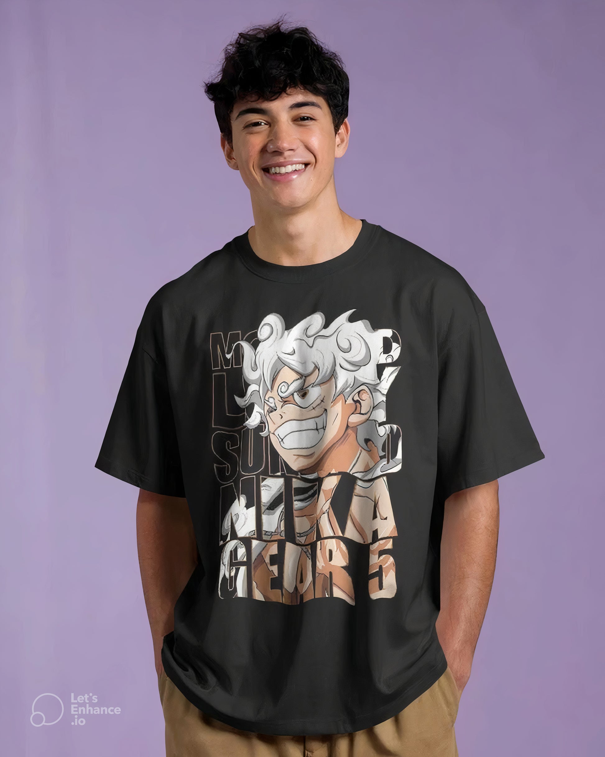 🏴‍☠️ Monkey D. Luffy Gear 5 "Sun God Nika" Double-Sided Black Print T-Shirt, Unisex With High Quality.