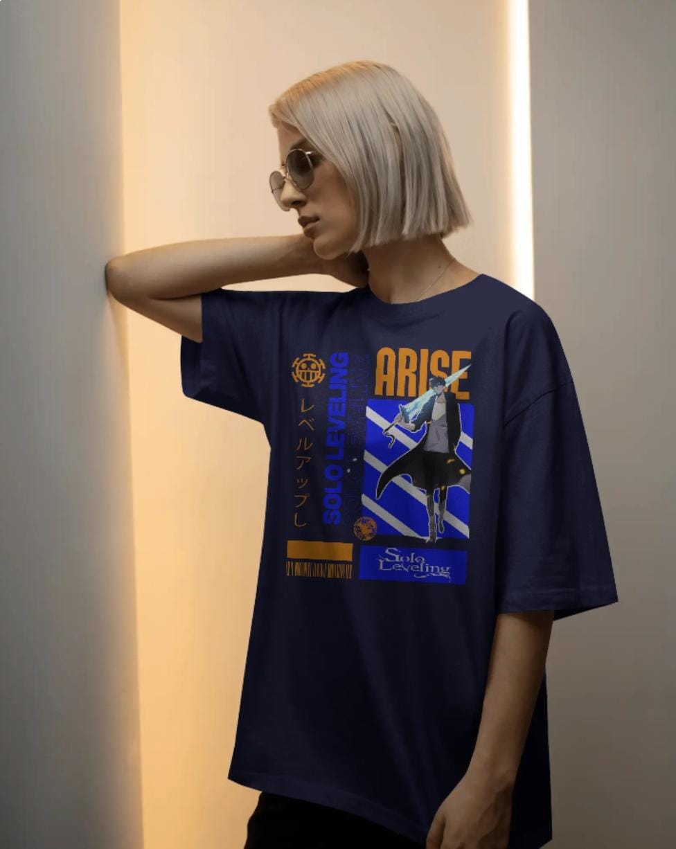 🔥 Unisex Terry Oversized Tee – "Arise: Solo Leveling Edition"