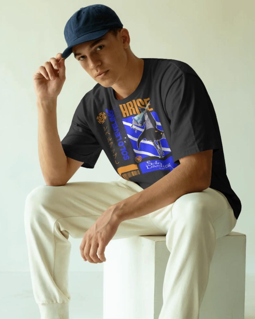 🔥 Unisex Terry Oversized Tee – "Arise: Solo Leveling Edition"