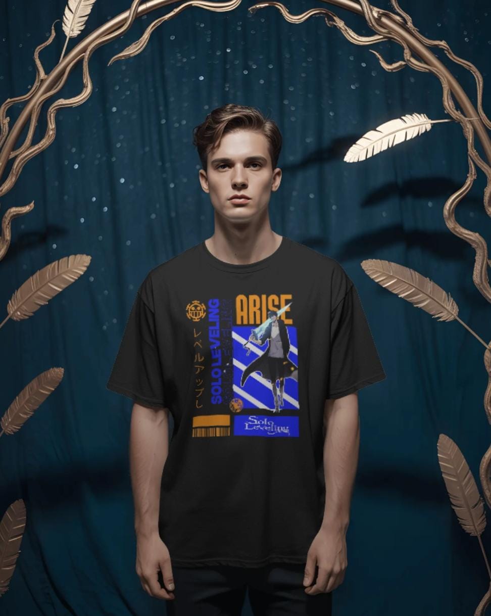🔥 Unisex Terry Oversized Tee – "Arise: Solo Leveling Edition"