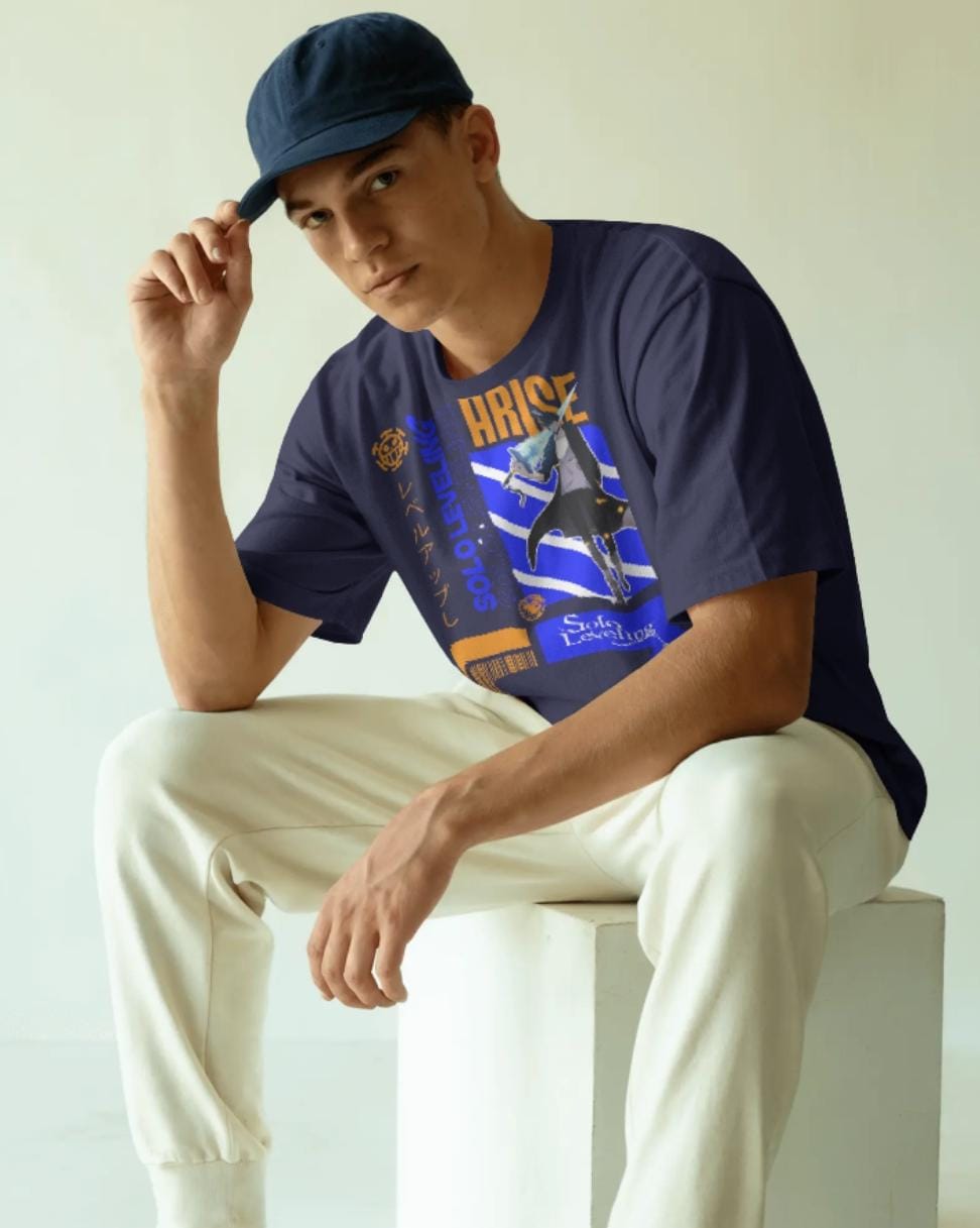 🔥 Unisex Terry Oversized Tee – "Arise: Solo Leveling Edition"