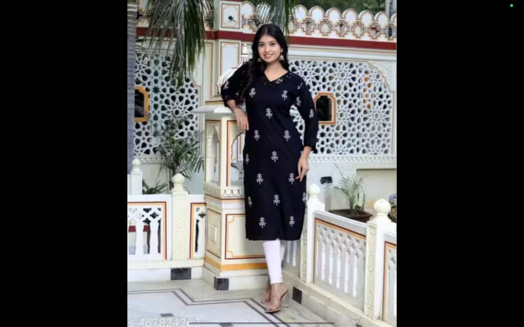 Elegant Black Printed Straight Kurti