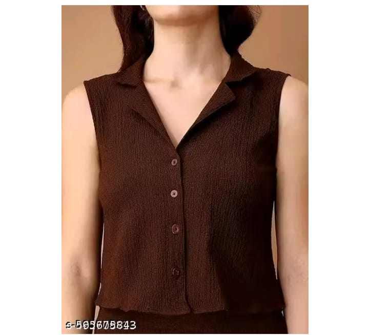 Sleeveless Brown Button-Down Top