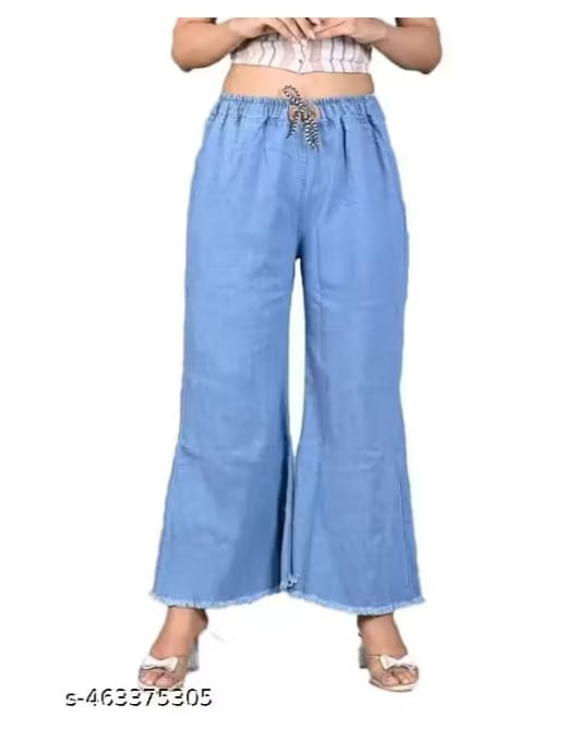 Light Blue Denim Wide-Leg Pants