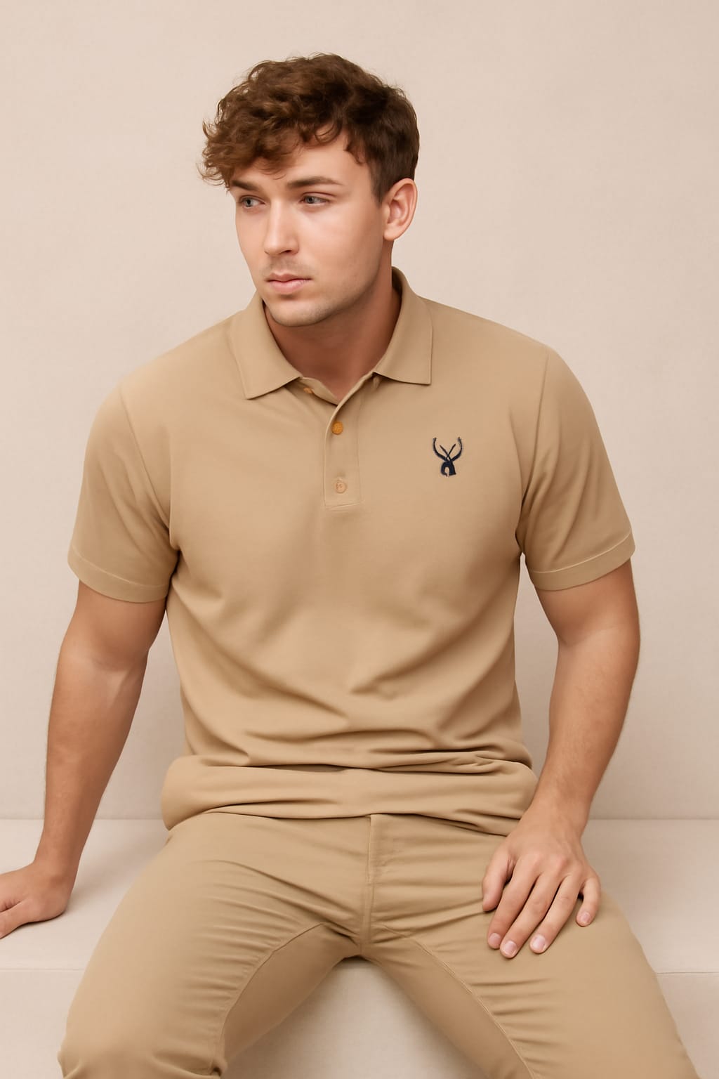 Classic Beige Designer Polo T-Shirt for Men