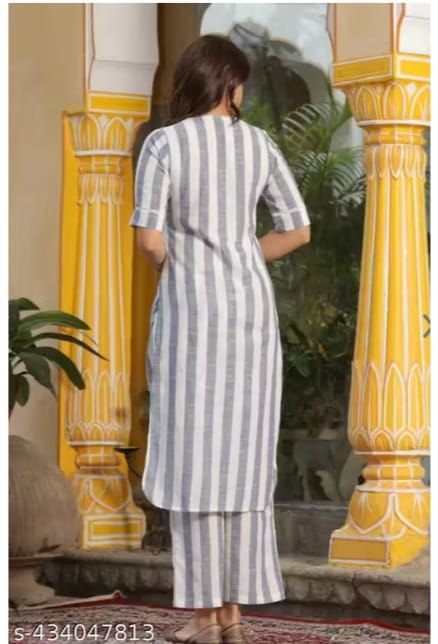 Trendy Grey & White Striped Kurta with Pant Set