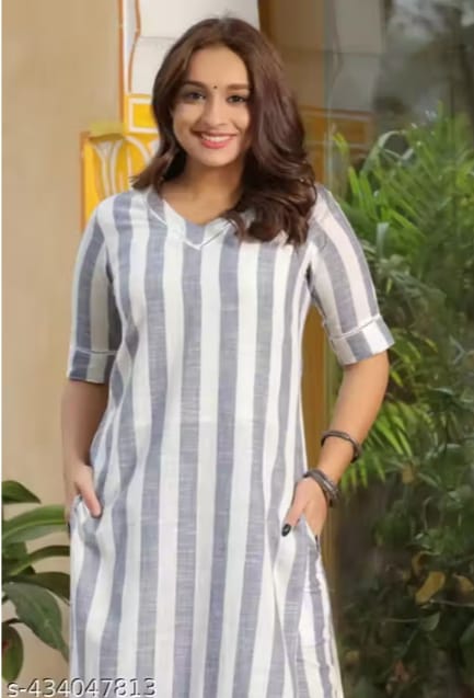 Trendy Grey & White Striped Kurta with Pant Set
