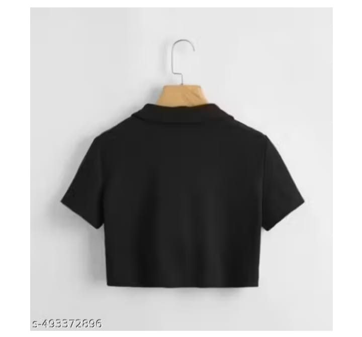 Black Collared Button-Down Crop Shirt.