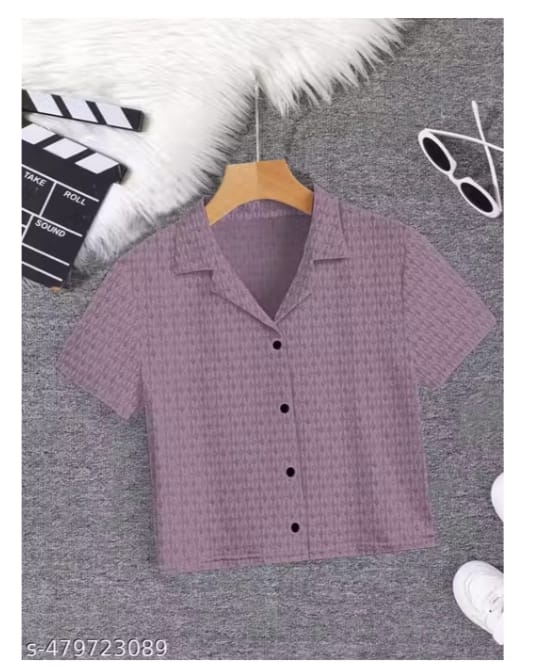 Maroon Collared Button-Down Crop Top