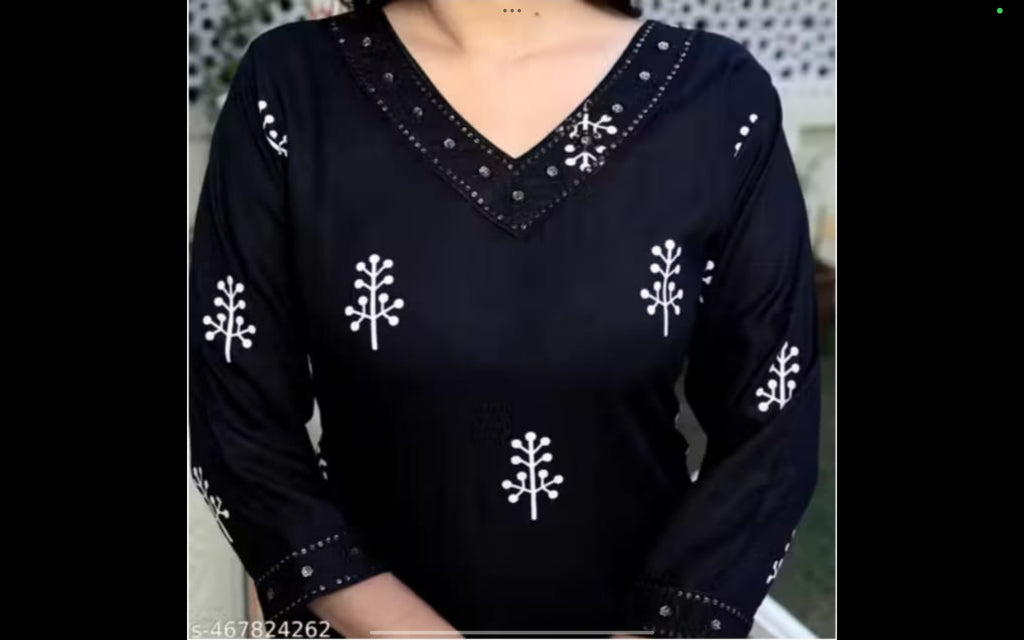 Elegant Black Printed Straight Kurti