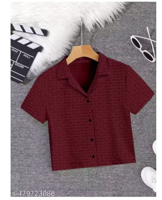 Maroon Collared Button-Down Crop Top