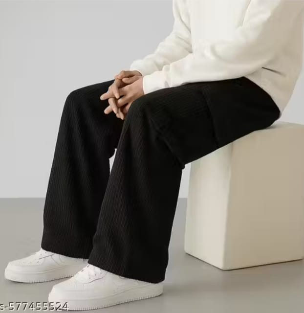 Men’s Black Corduroy Cargo Pants with Drawstring Waist