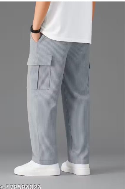 Men's Grey Striped Cargo Jogger Pants