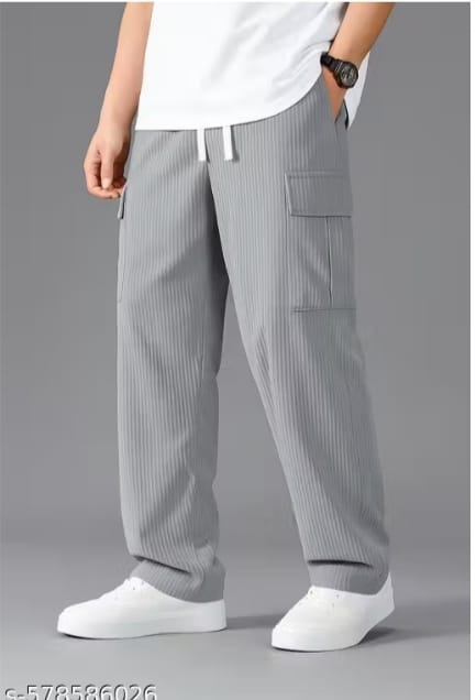 Men's Grey Striped Cargo Jogger Pants