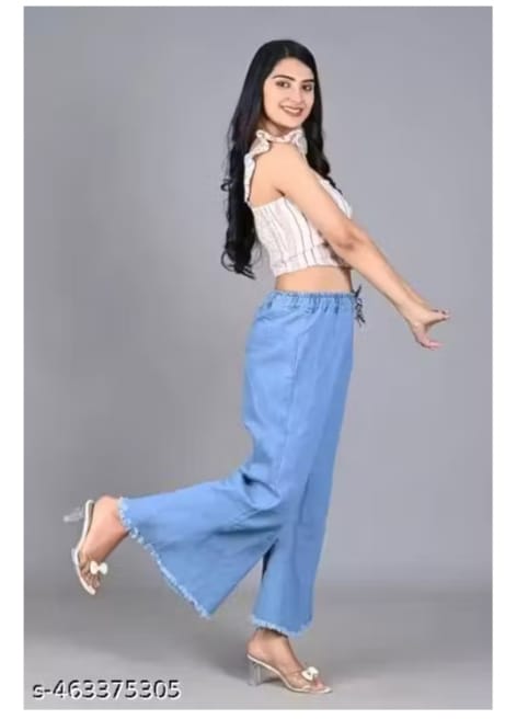Light Blue Denim Wide-Leg Pants