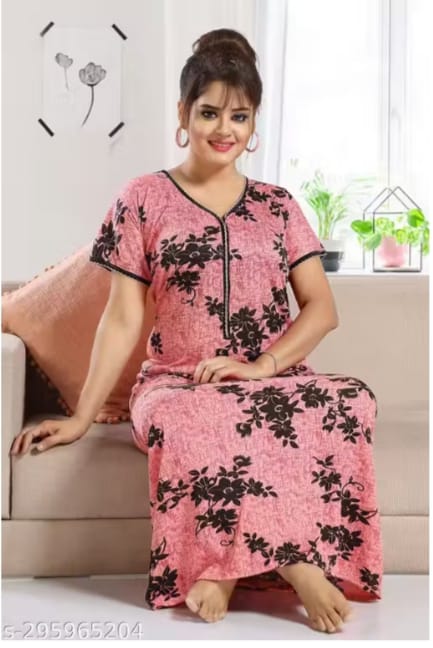 Comfortable Pink Floral Printed Nighty