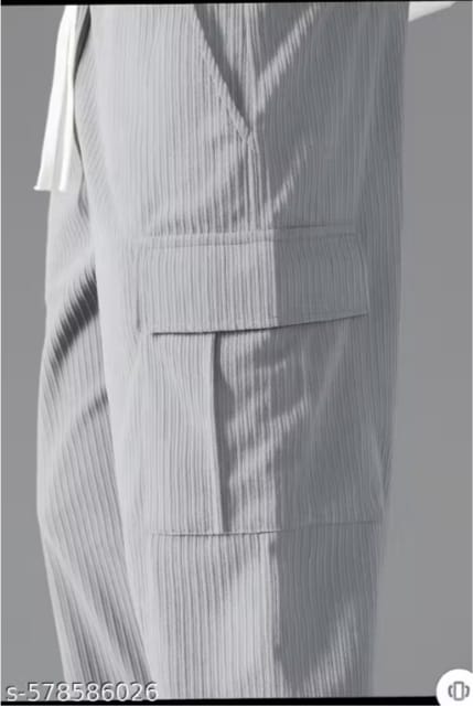 Men's Grey Striped Cargo Jogger Pants