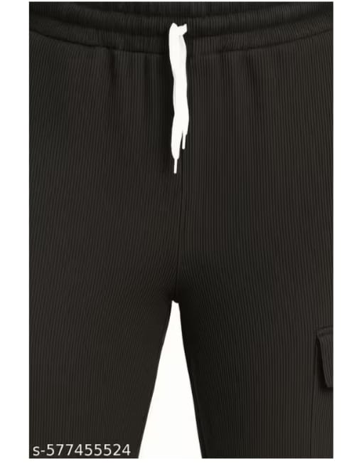 Men’s Black Corduroy Cargo Pants with Drawstring Waist