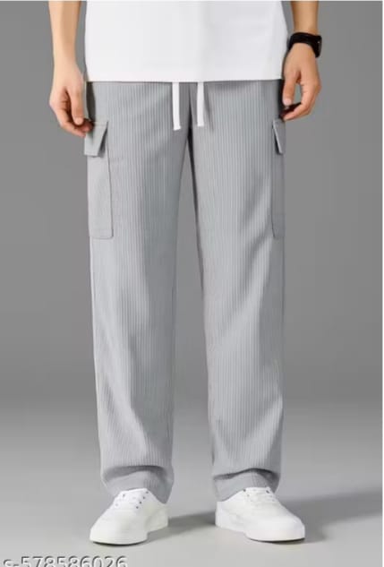Men's Grey Striped Cargo Jogger Pants