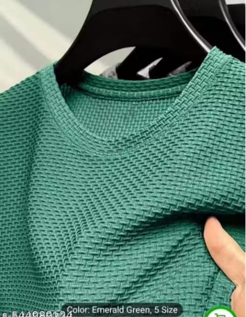 Men’s Emerald Green Textured T-shirt – Casual Slim Fit