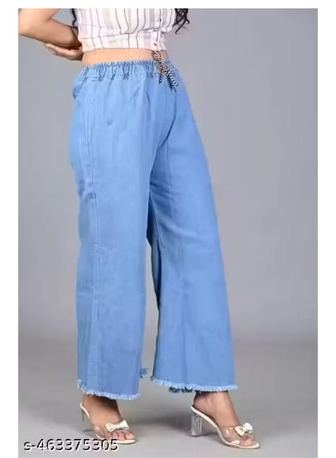 Light Blue Denim Wide-Leg Pants