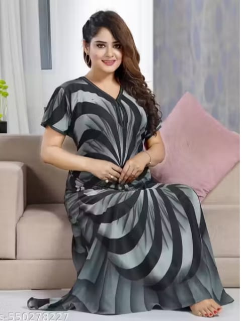 Stylish Golden & Black Striped Flared Nighty