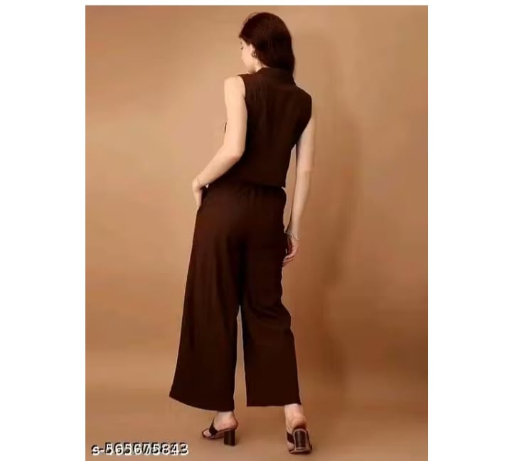 Sleeveless Brown Button-Down Top