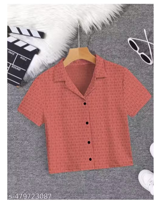 Maroon Collared Button-Down Crop Top