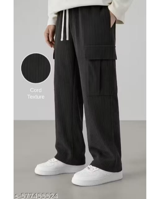 Men’s Black Corduroy Cargo Pants with Drawstring Waist