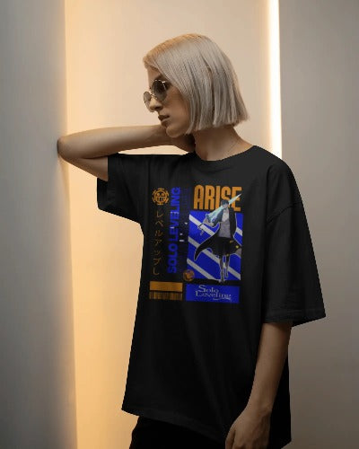 🔥 Unisex Terry Oversized Tee – "Arise: Solo Leveling Edition"