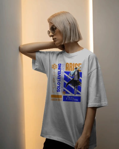 🔥 Unisex Terry Oversized Tee – "Arise: Solo Leveling Edition"